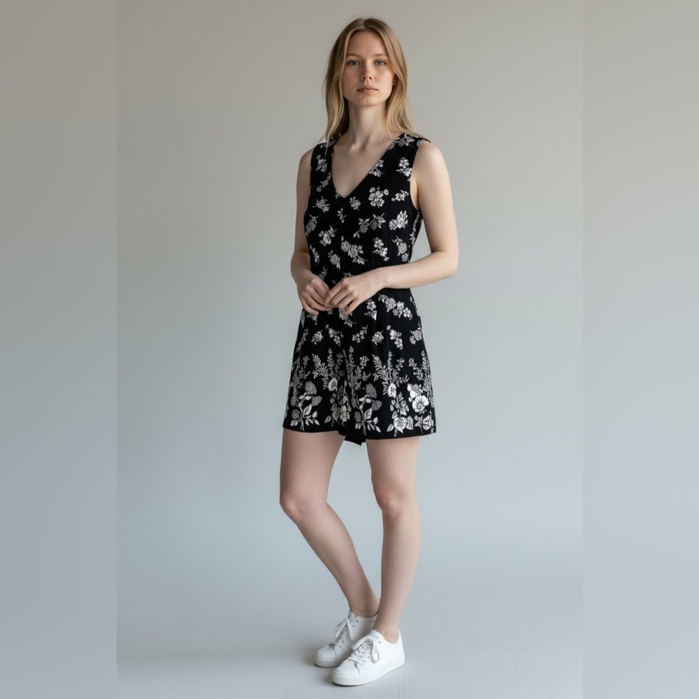 2/$30 LOFT Romper Black and White Floral Boho